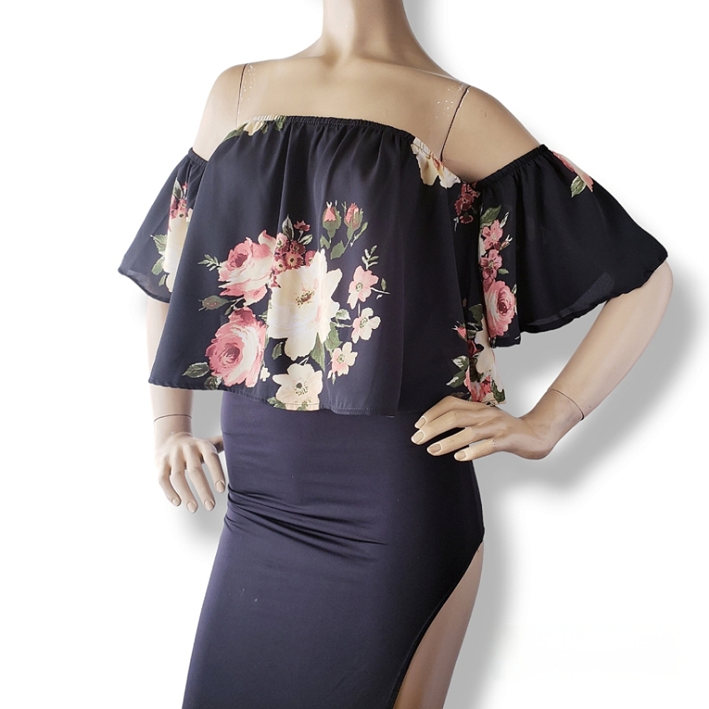 J&M Clothing Black & Pink Floral Off Shoulder Crop Top